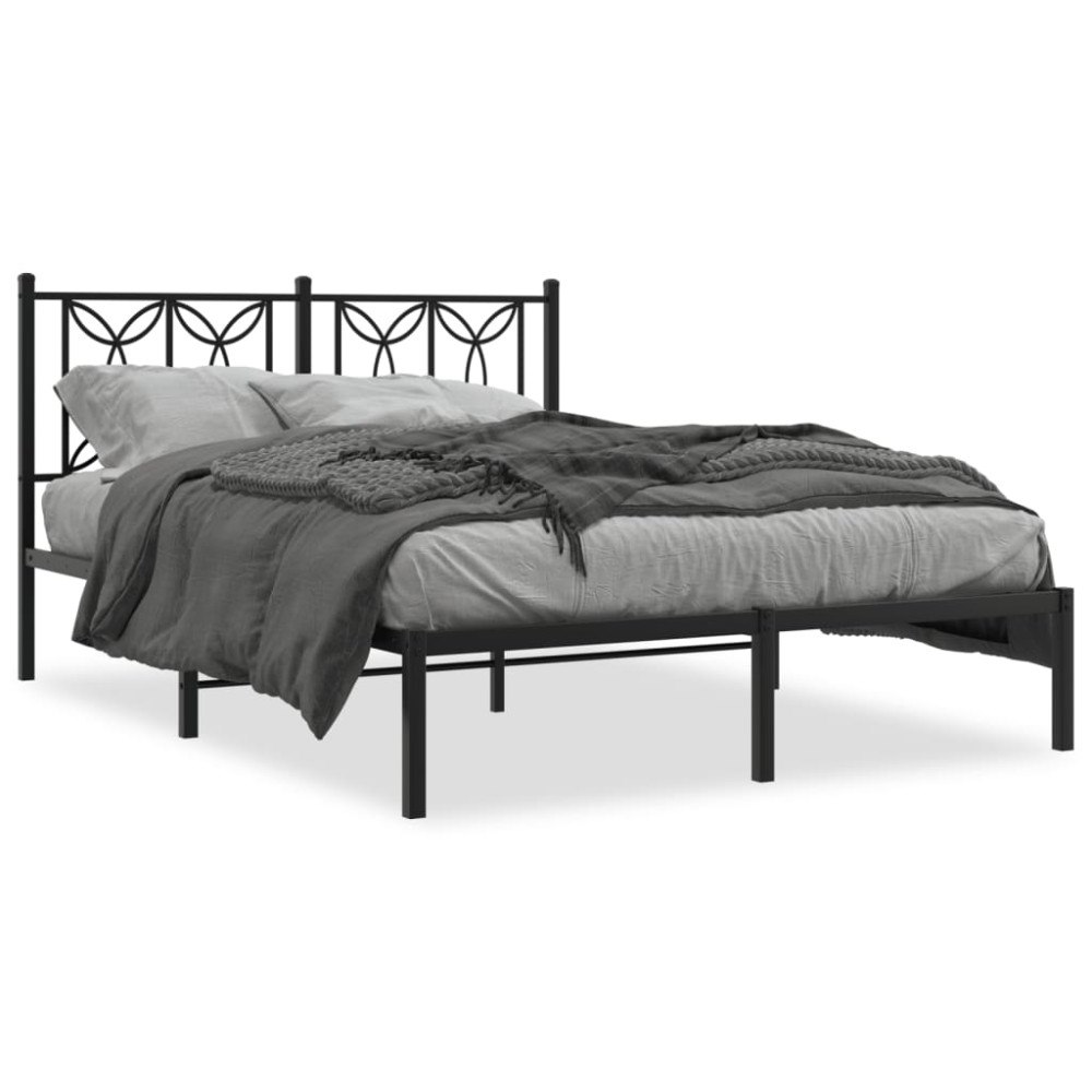 vidaXL Sängram med huvudgavel metall svart 135x190 cm