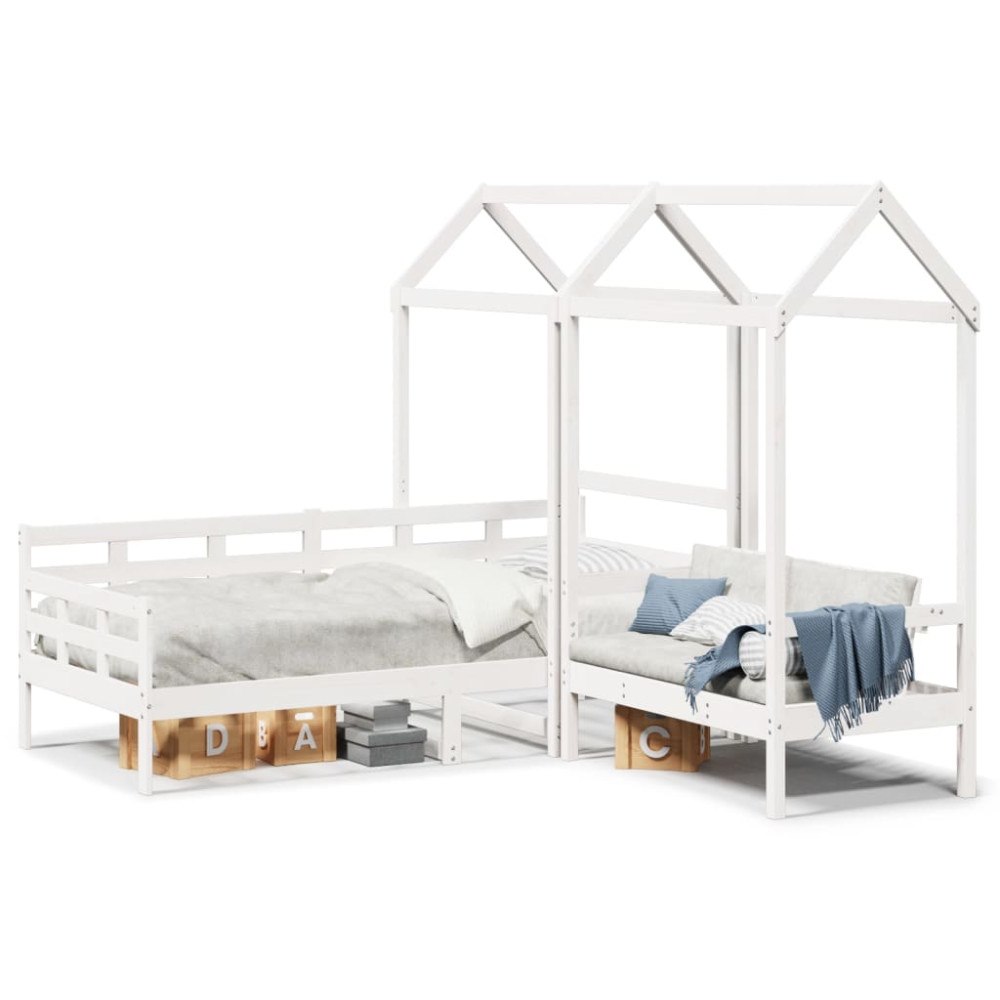 vidaXL Dagbädd med bänk och tak vit 80x200 cm massiv furu