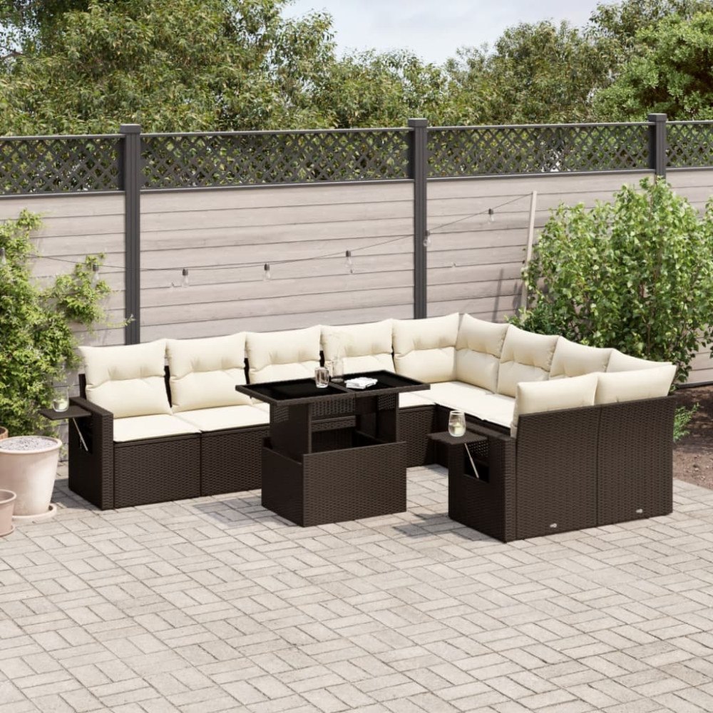 vidaXL Loungegrupp 10 delar med brun dynor konstrotting