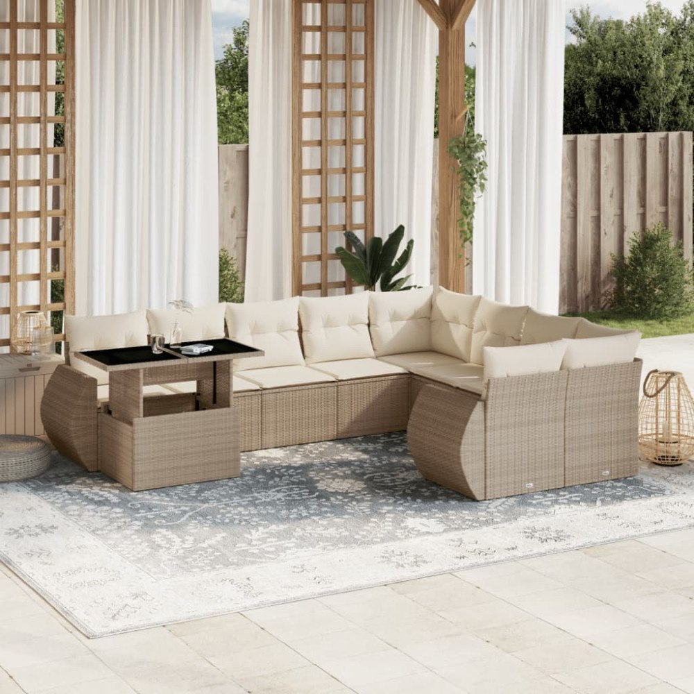 vidaXL Soffgrupp för trädgård med dynor 10 delar beige konstrotting