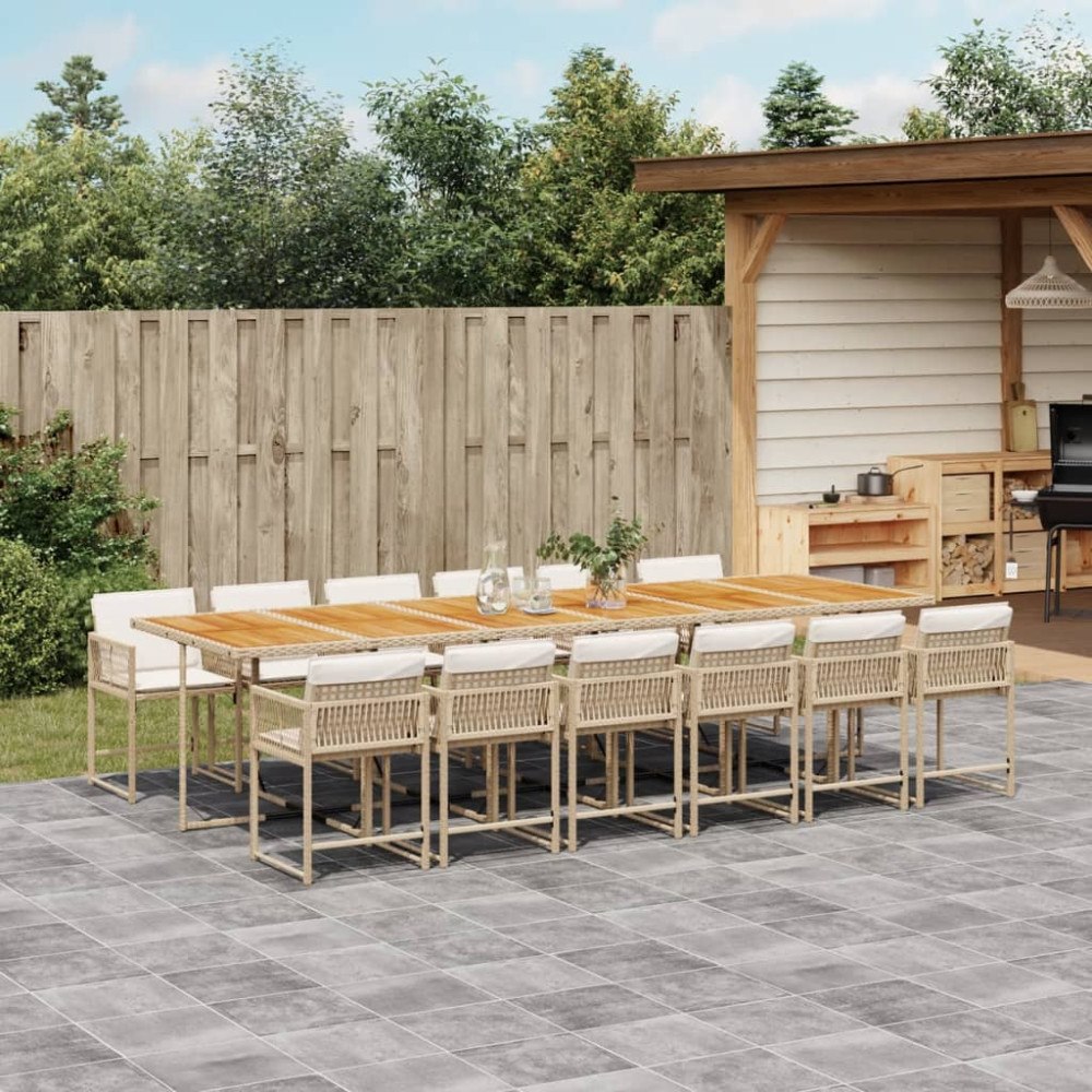 vidaXL Matgrupp för trädgården med dynor 13 delar beige konstrotting