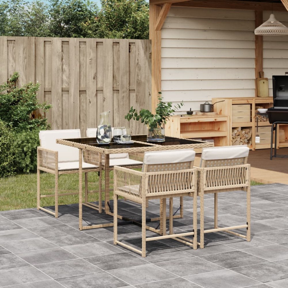 vidaXL Matgrupp för trädgården med dynor 5 delar beige konstrotting