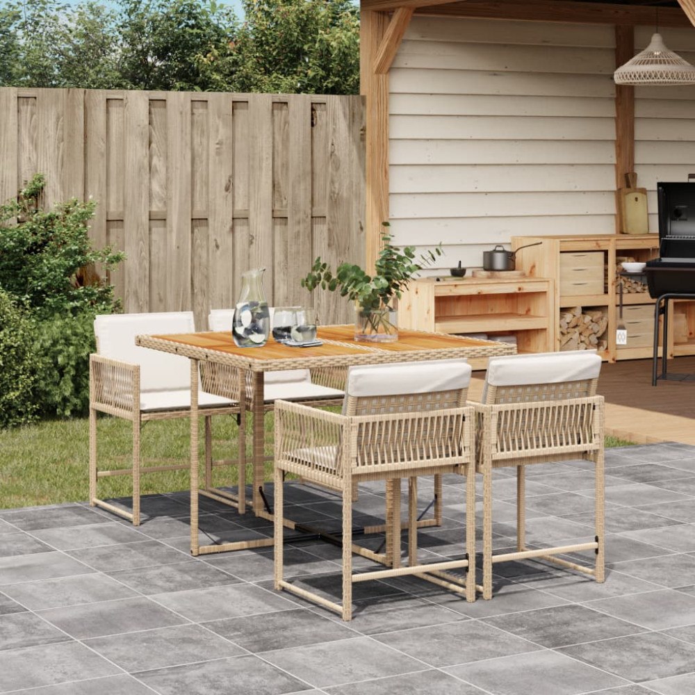 vidaXL Matgrupp för trädgården med dynor 5 delar beige konstrotting