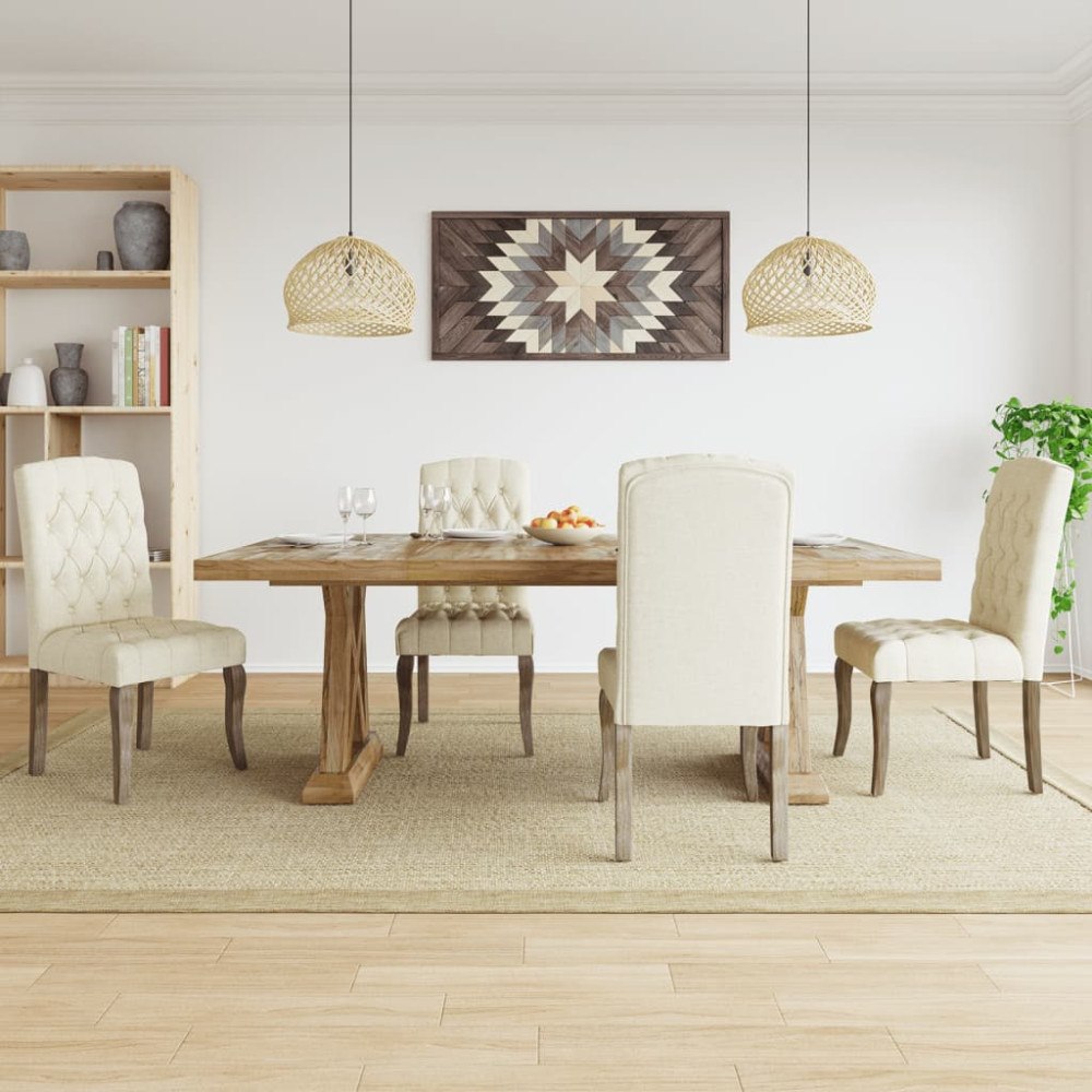 vidaXL Matstolar 4 st beige linnedesign tyg