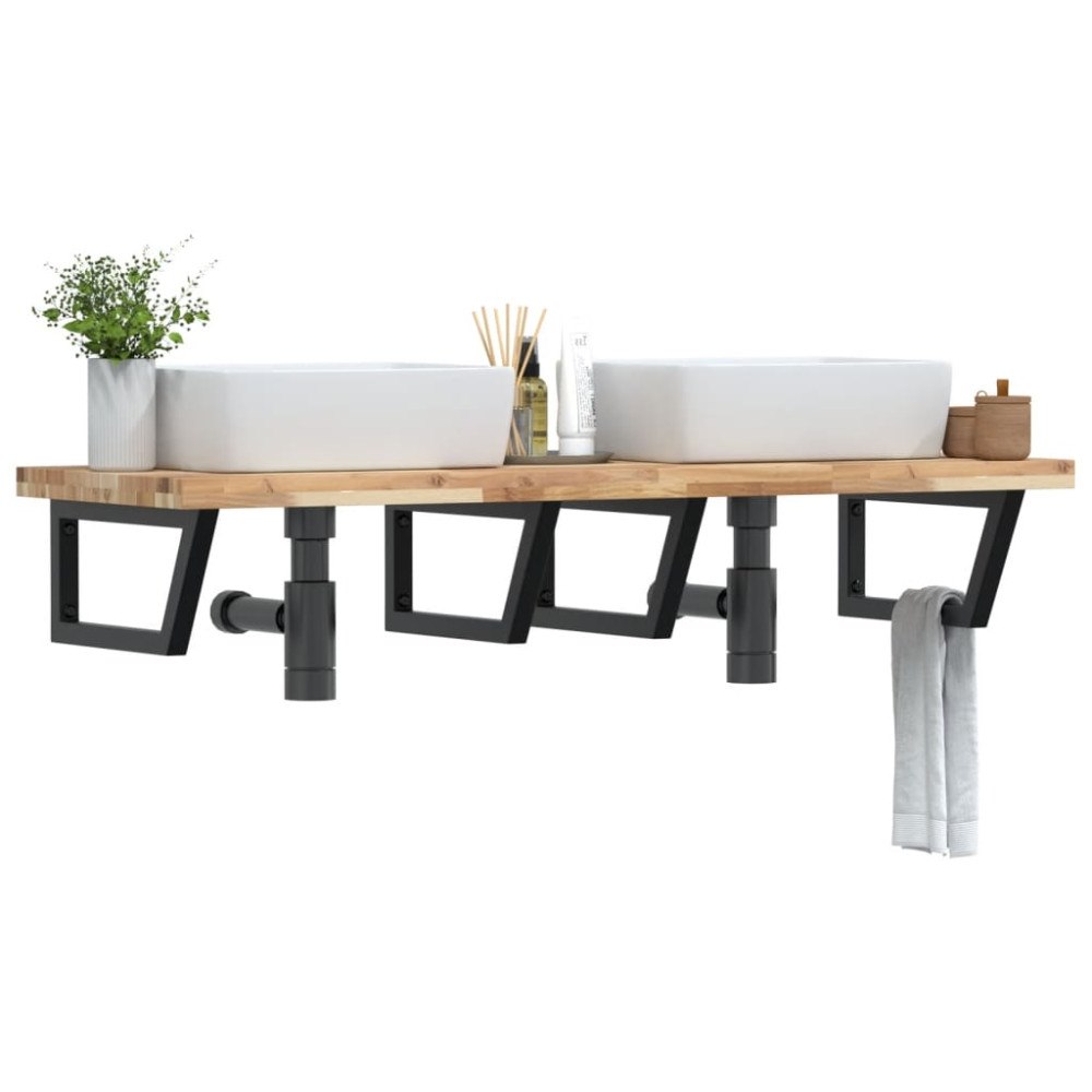 vidaXL Väggmonterad handfatshylla stål och massivt akaciaträ