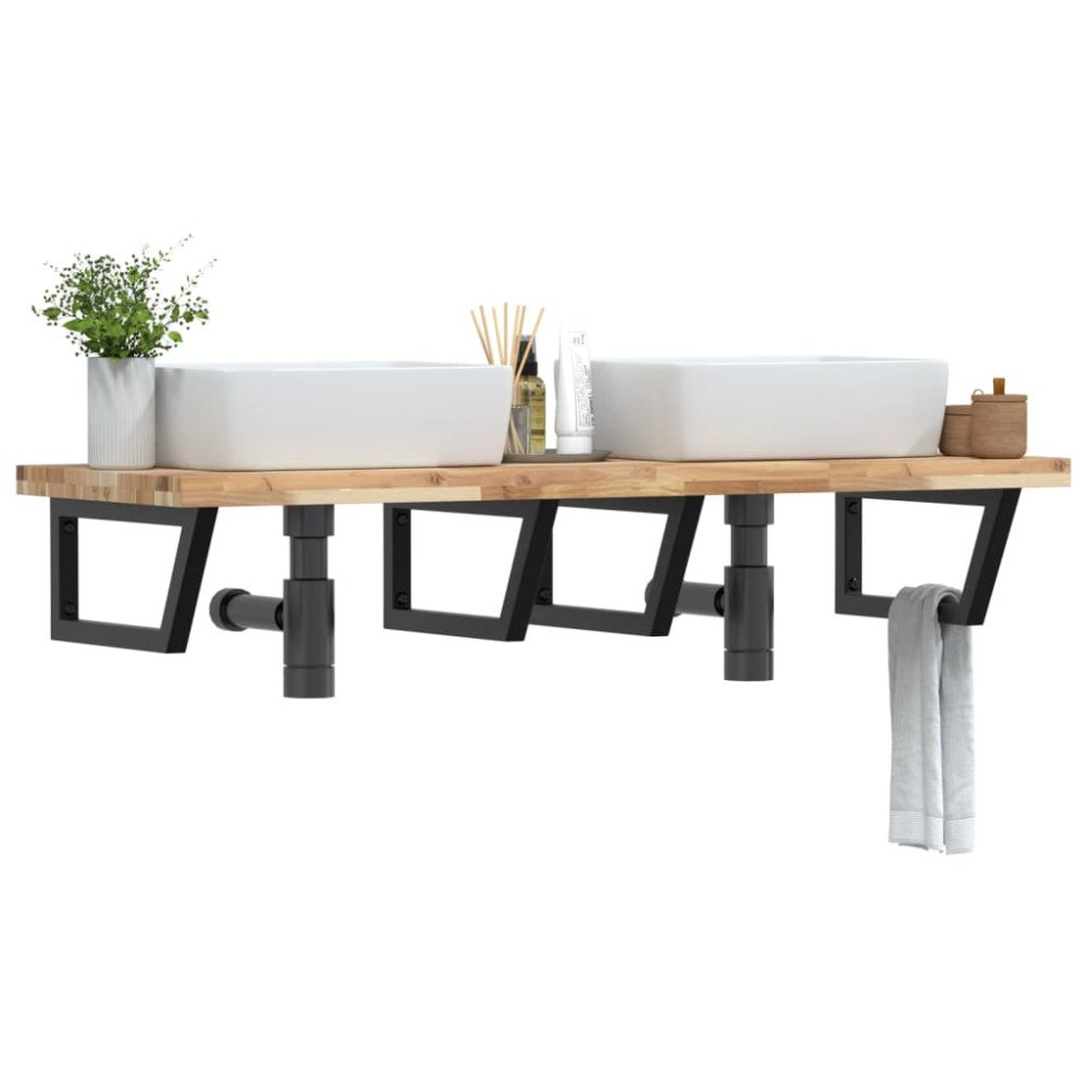 vidaXL Väggmonterad handfatshylla stål och massivt akaciaträ