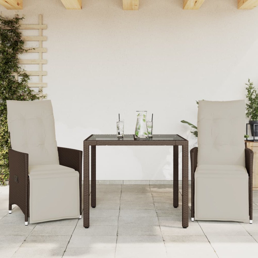 vidaXL Caféset med dynor 3 delar brun konstrotting