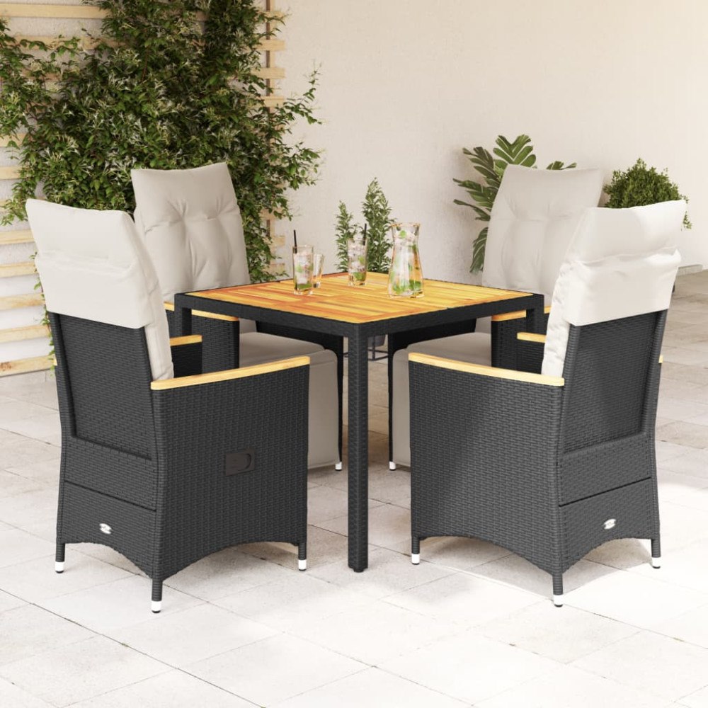 vidaXL Caféset med dynor 5 delar konstrotting svart