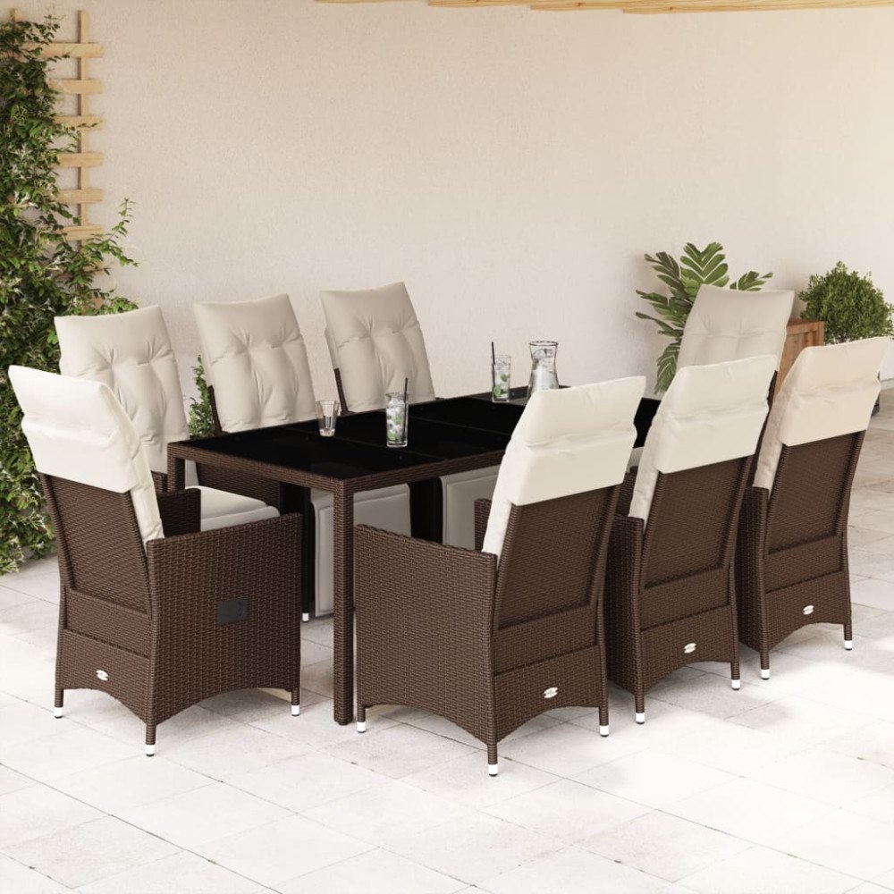 vidaXL Caféset med dynor 9 delar konstrotting brun