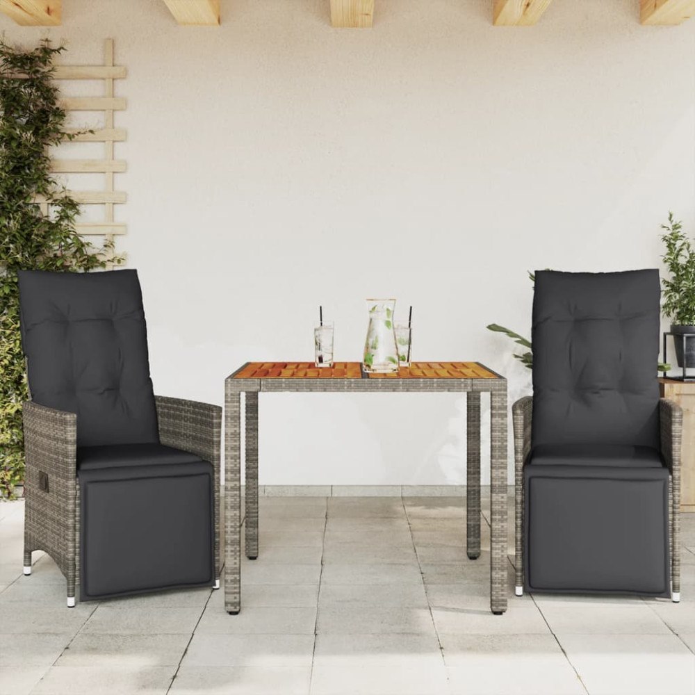 vidaXL Caféset med dynor 3 delar konstrotting grå