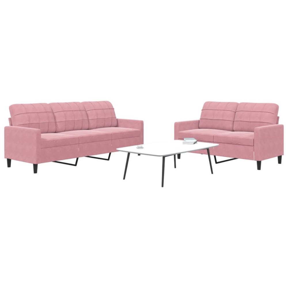 vidaXL Soffgrupp med dynor 2 delar rosa sammet