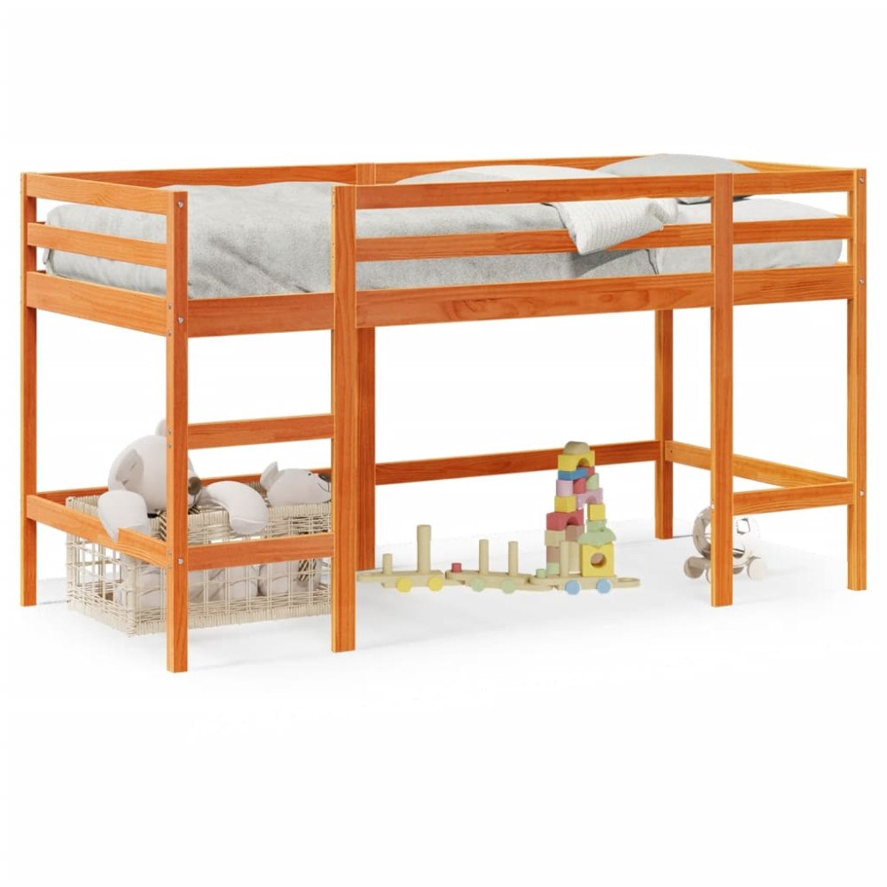 vidaXL Loftsäng med stege vaxbrun 90x190 cm massiv furu