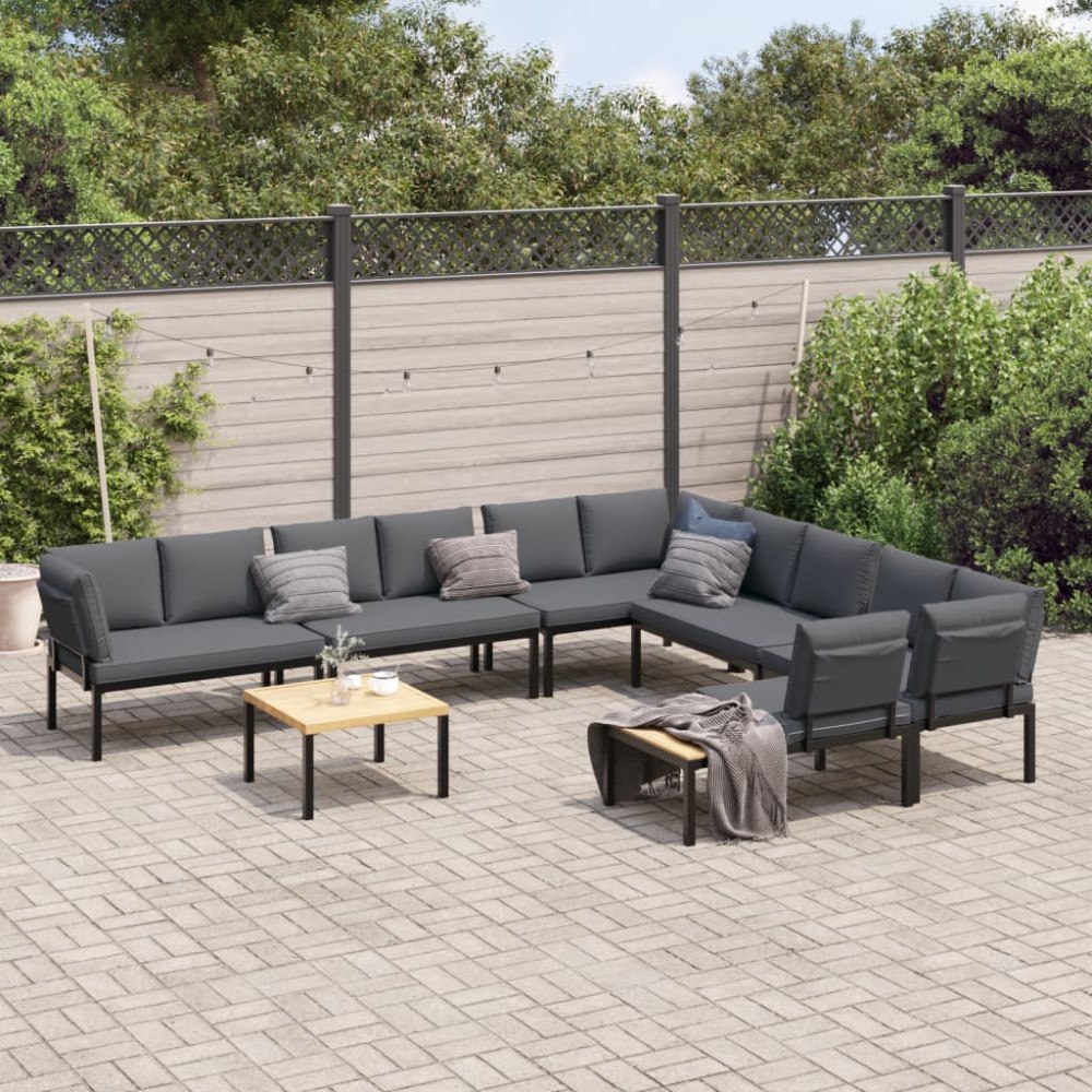 vidaXL Trädgårdssoffa med dynor 7 delar svart aluminium