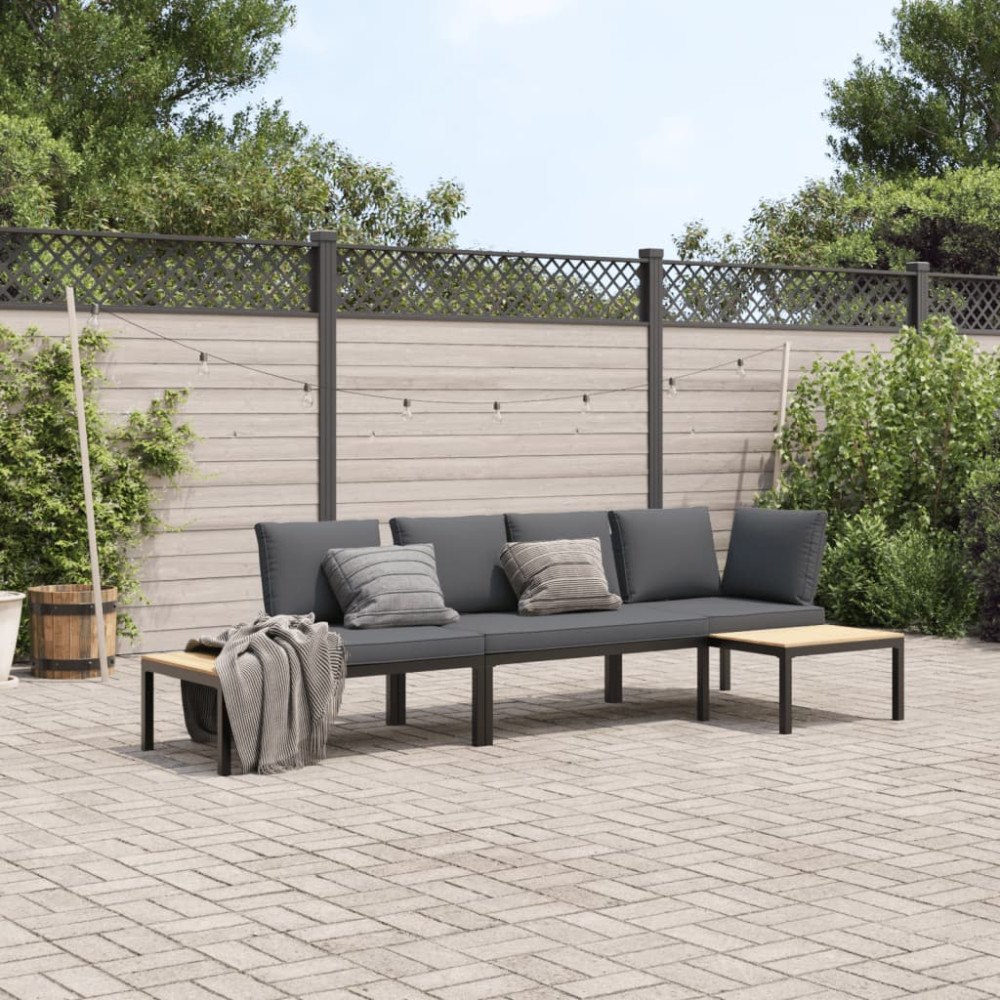 vidaXL Trädgårdssoffa med dynor 3 delar svart aluminium