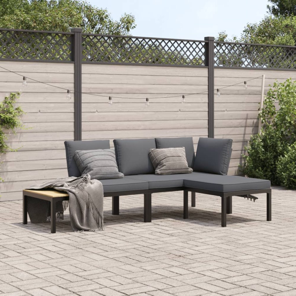 vidaXL Trädgårdssoffa med dynor 3 delar svart aluminium