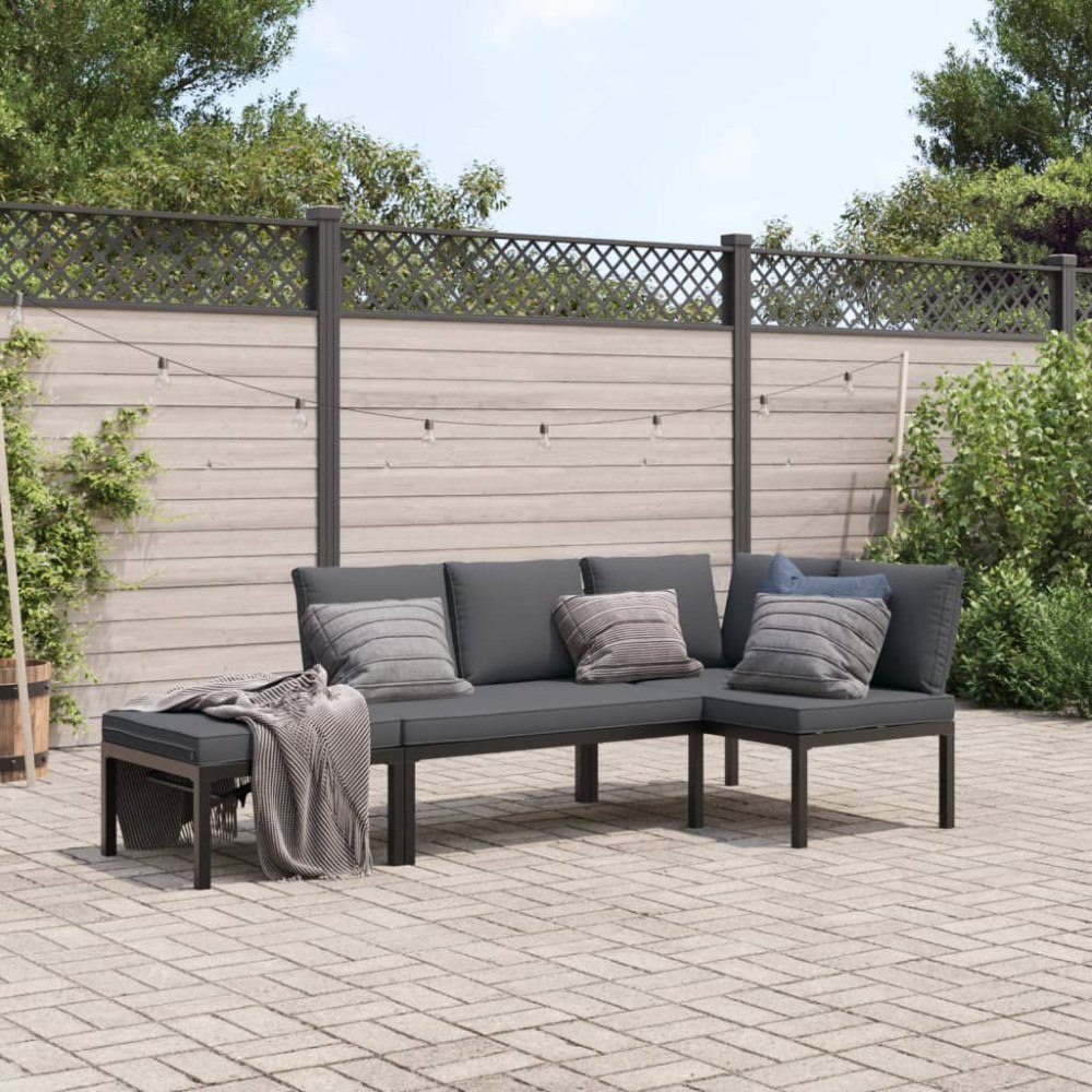 vidaXL Trädgårdssoffa med dynor 3 delar svart aluminium
