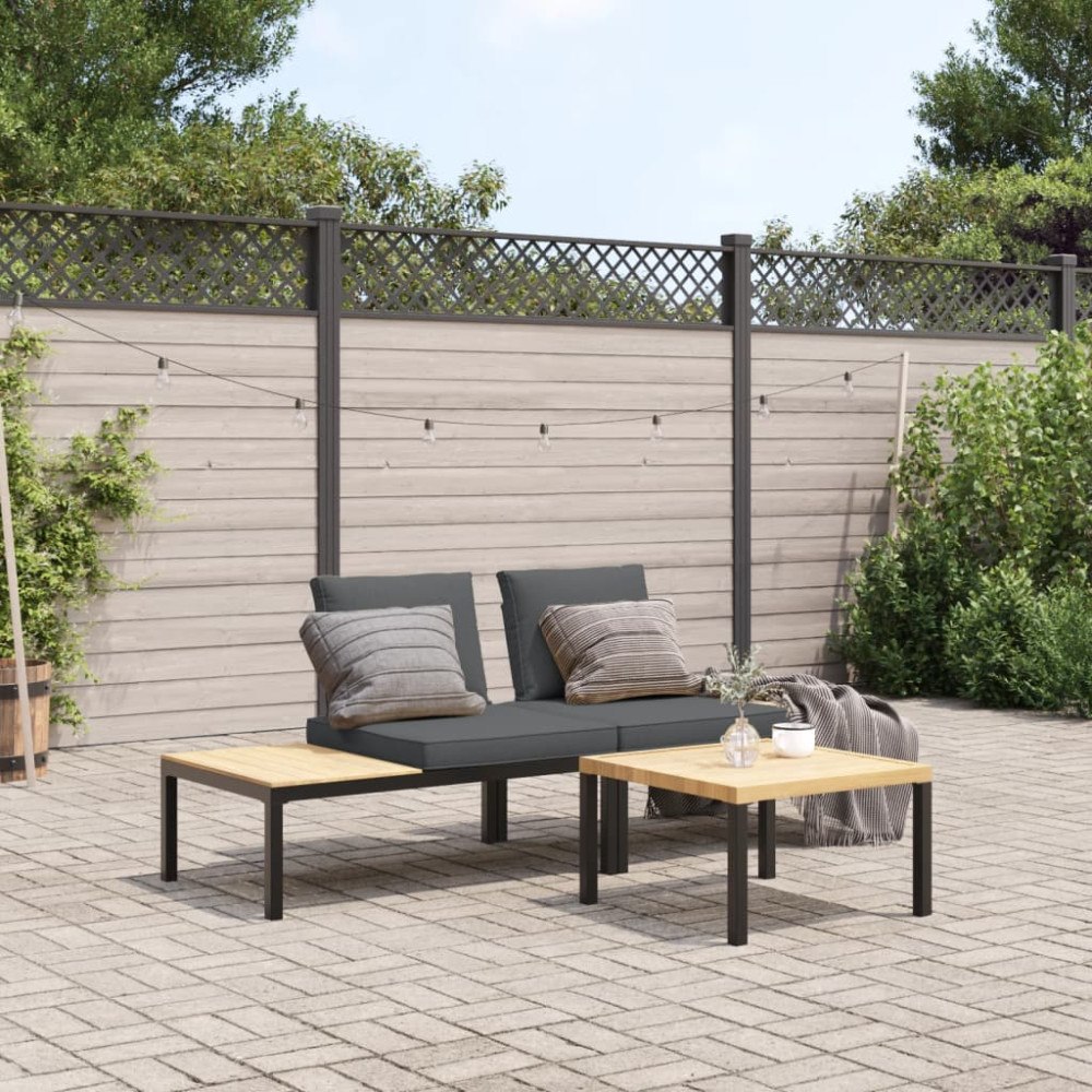 vidaXL Trädgårdssoffa med dynor 3 delar svart aluminium