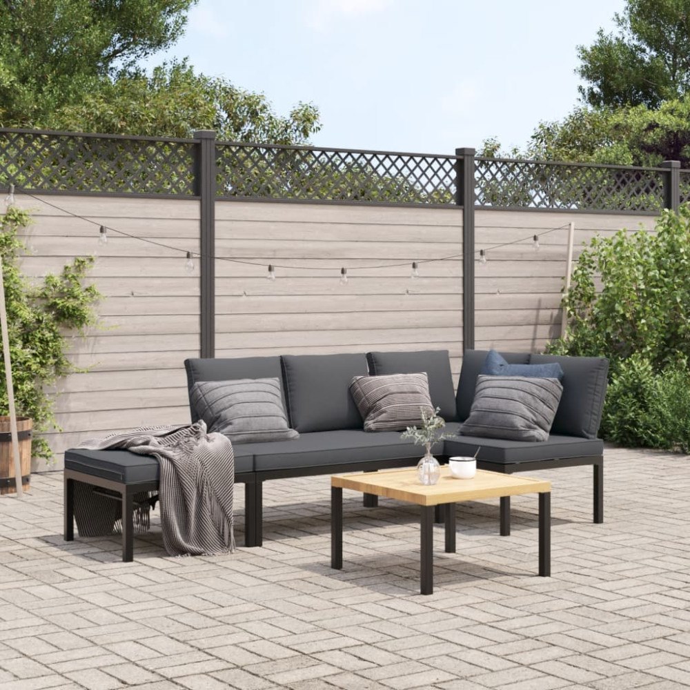 vidaXL Trädgårdssoffa med dynor 4 delar svart aluminium