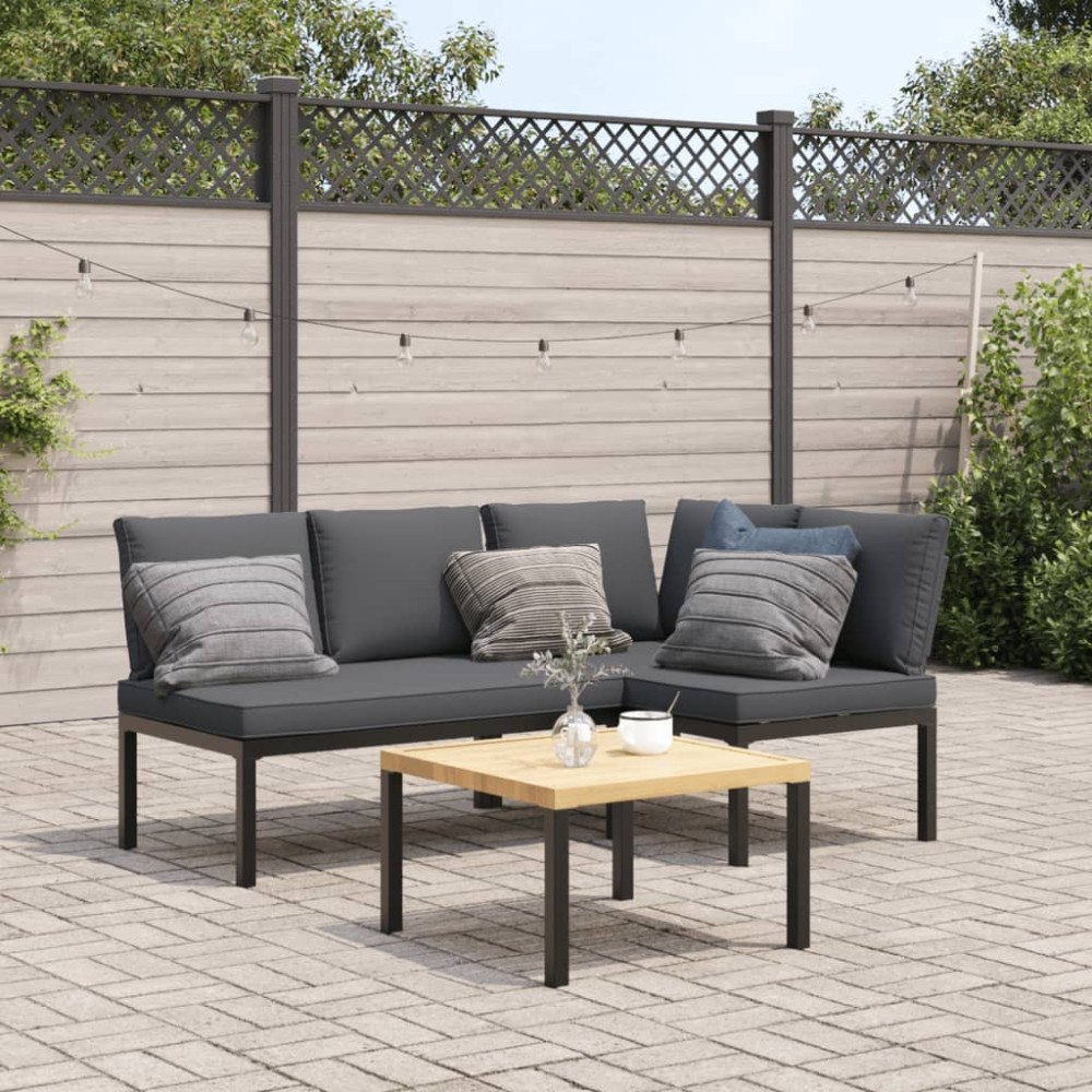 vidaXL Trädgårdssoffa med dynor 3 delar svart aluminium