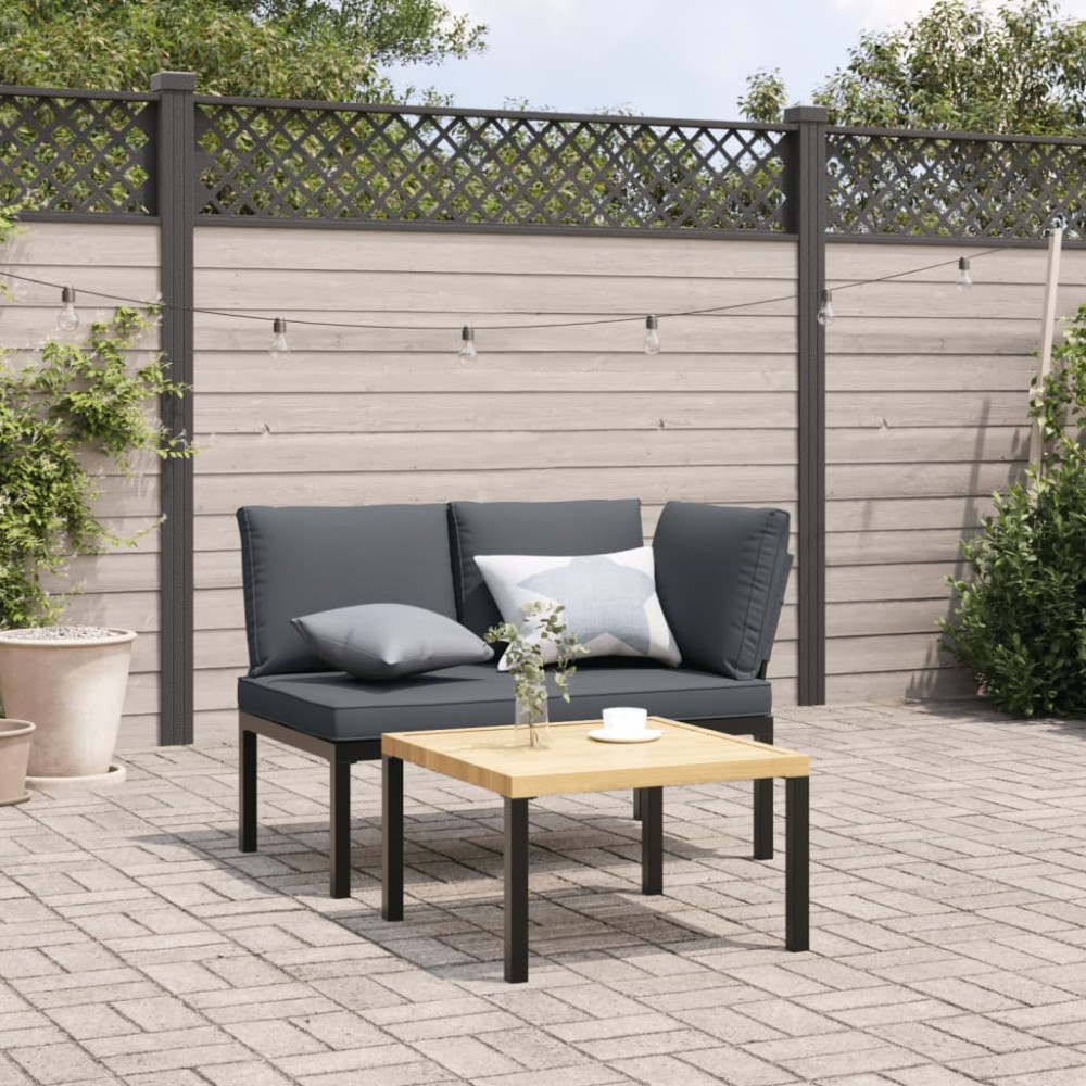 vidaXL Trädgårdssoffa med dynor 2 delar svart aluminium