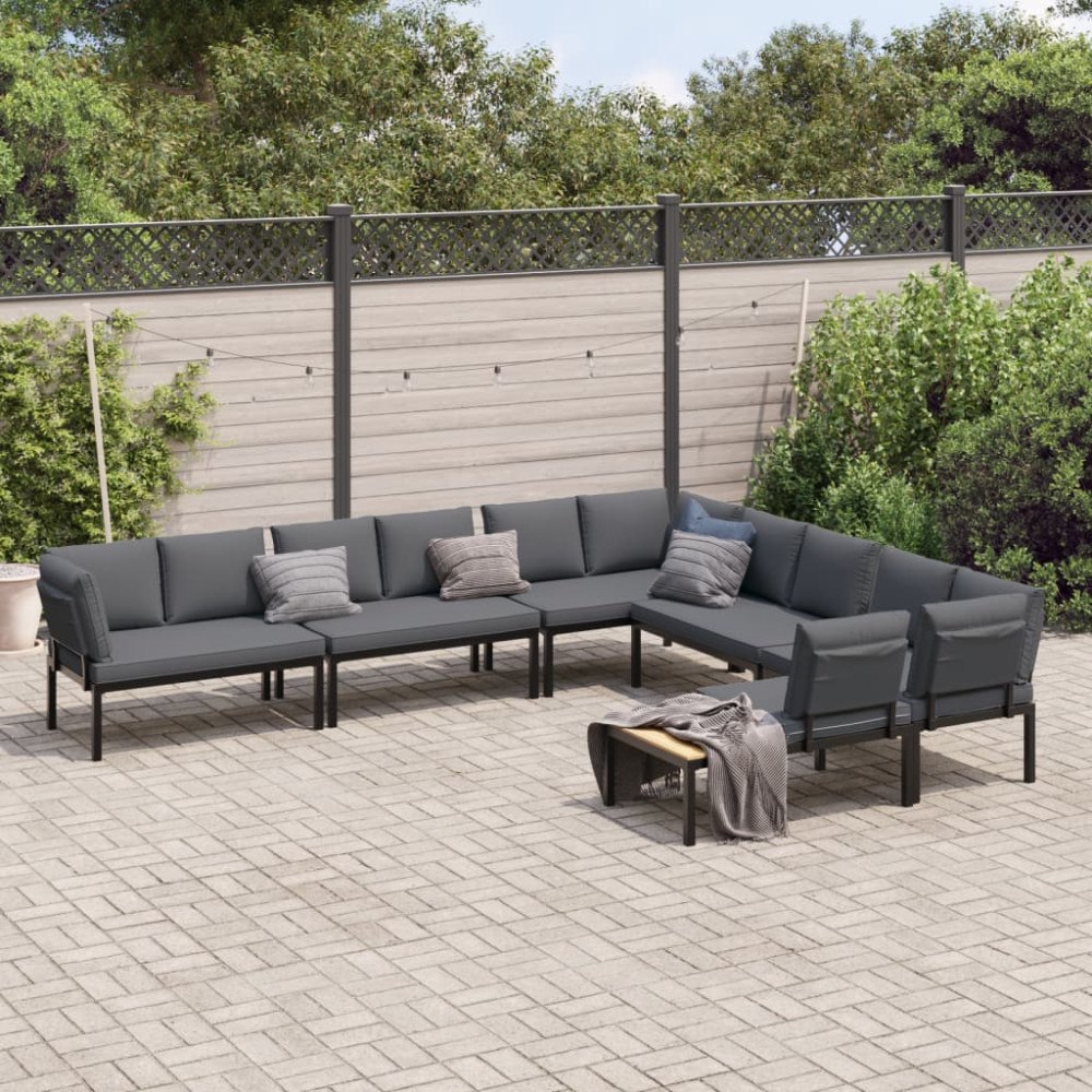 vidaXL Trädgårdssoffa med dynor 6 delar svart aluminium