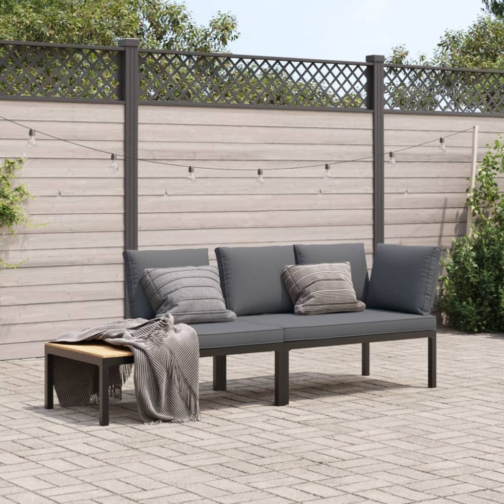 vidaXL Trädgårdssoffa med dynor 2 delar svart aluminium