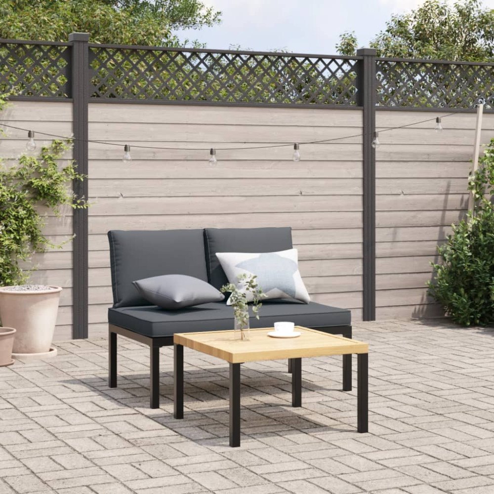 vidaXL Trädgårdssoffa med dynor 2 delar svart aluminium