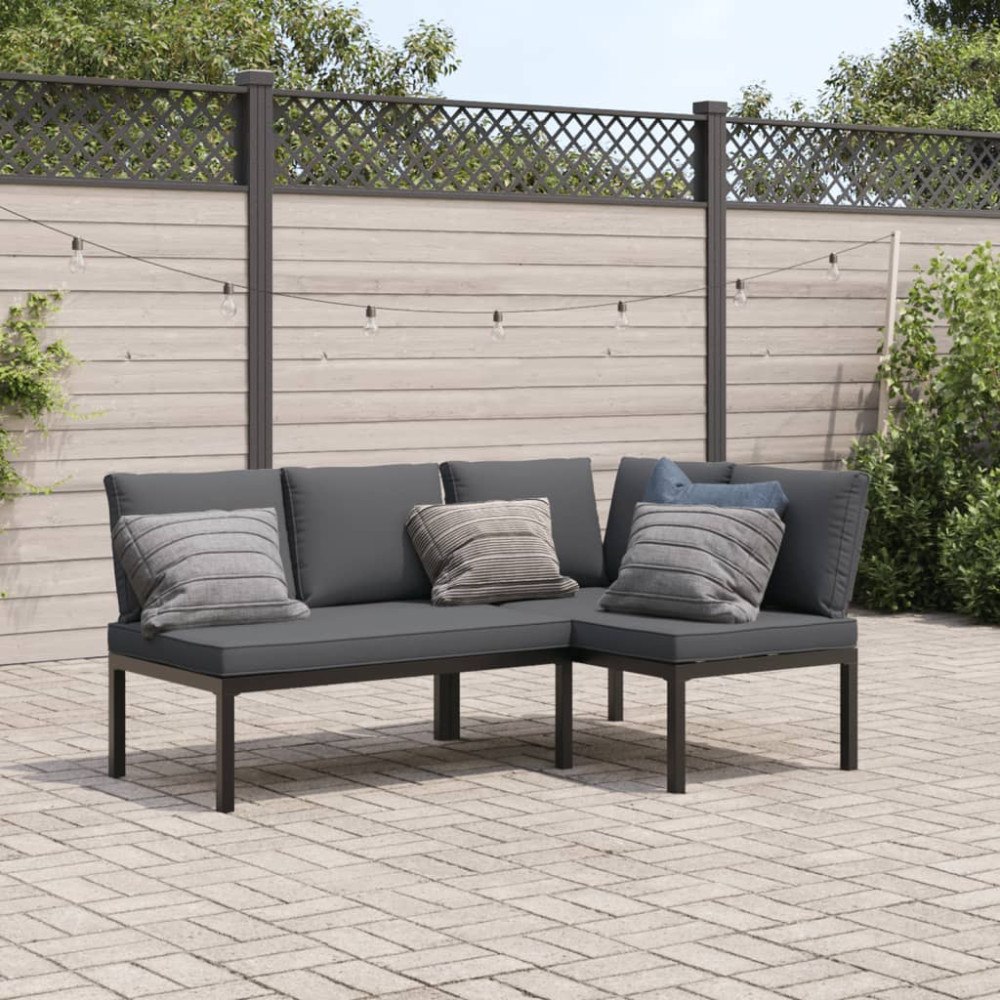 vidaXL Trädgårdssoffa med dynor 2 delar svart aluminium