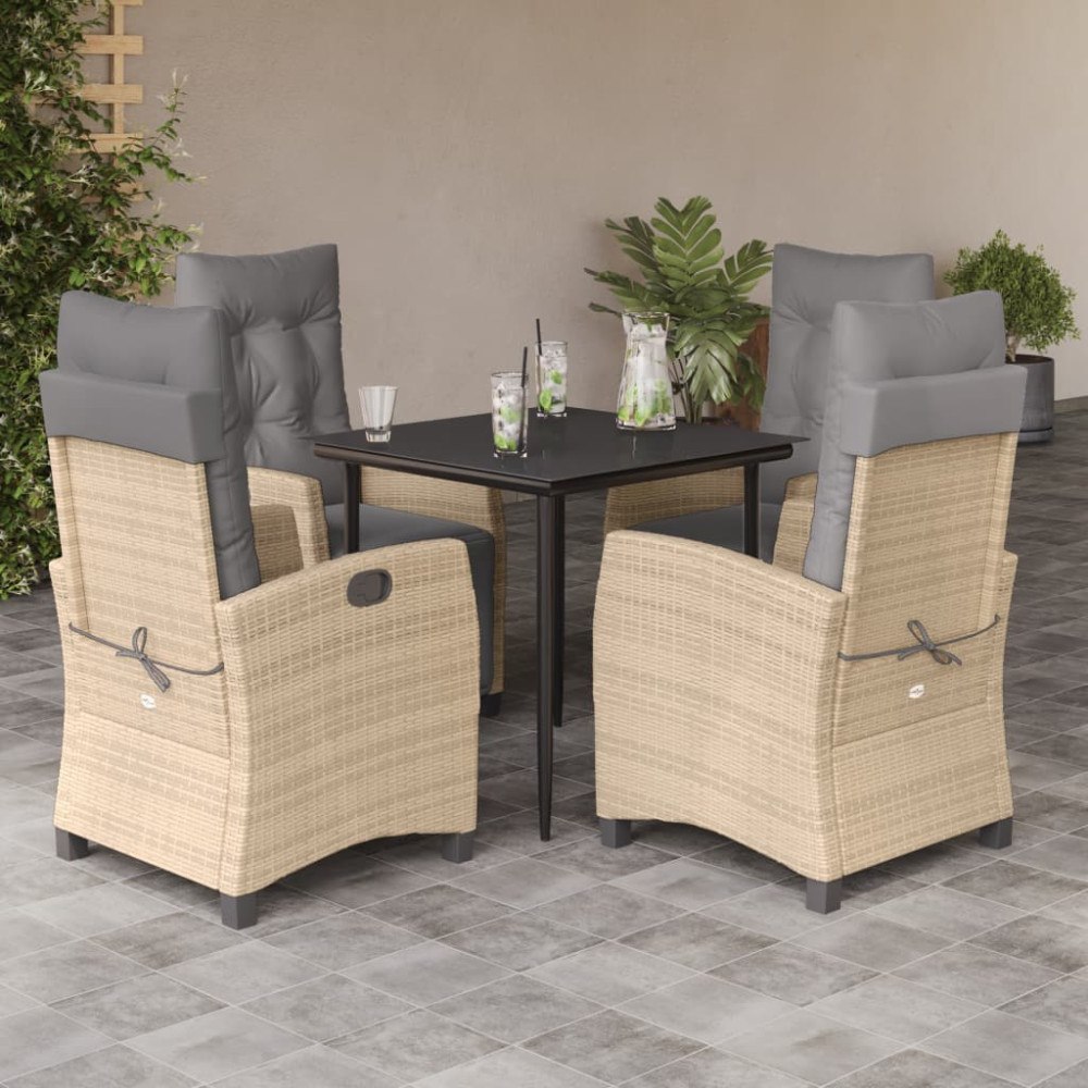 vidaXL Matgrupp för trädgården med dynor 5 delar mixbeige konstrotting
