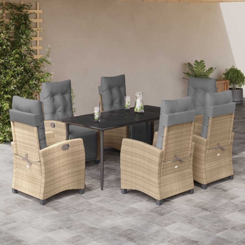 vidaXL Matgrupp för trädgården med dynor 7 delar mixbeige konstrotting