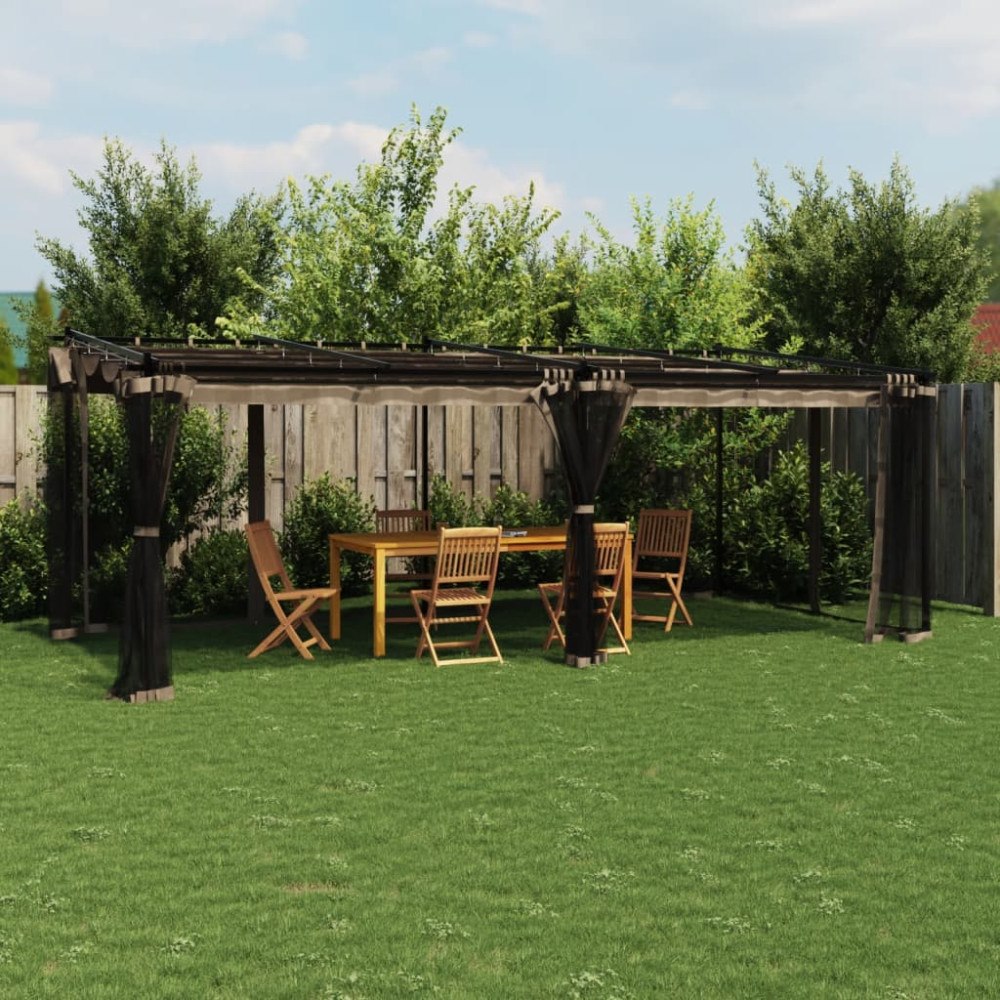 vidaXL Paviljong med nätväggar taupe 6x3 m stål