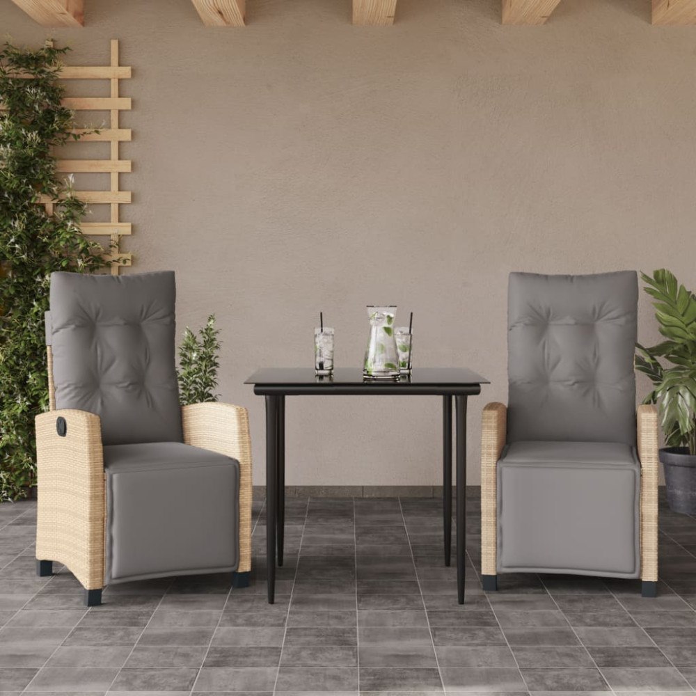 vidaXL Matgrupp för trädgården med dynor 3 delar mixbeige konstrotting