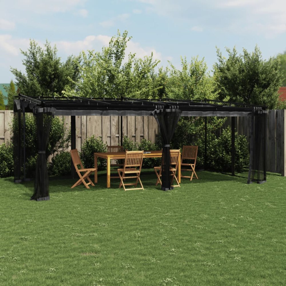 vidaXL Paviljong med nätväggar antracit 6x3 m stål