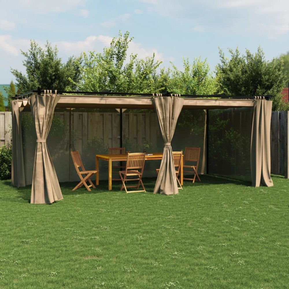 vidaXL Paviljong med draperi taupe 6x3 m stål