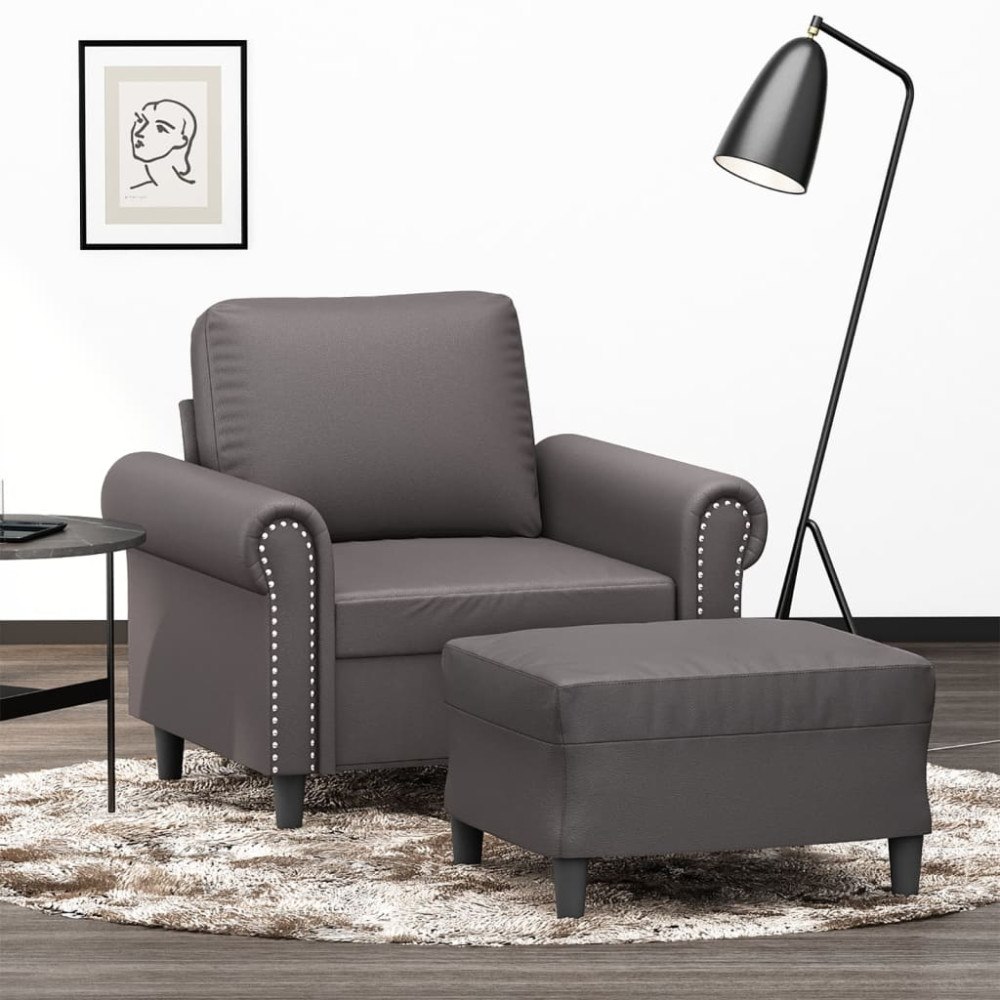 vidaXL Fåtölj med fotpall grå 60 cm konstläder