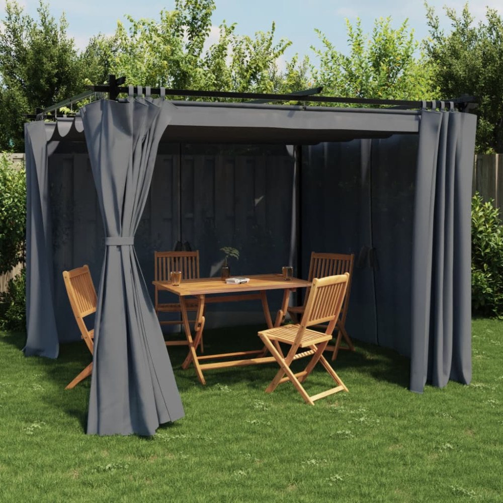 vidaXL Paviljong med draperi antracit 3x3 m stål