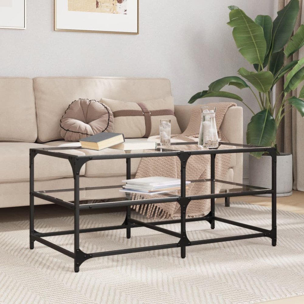 vidaXL Soffbord med transparent glasskiva 98,5x50x45 cm stål