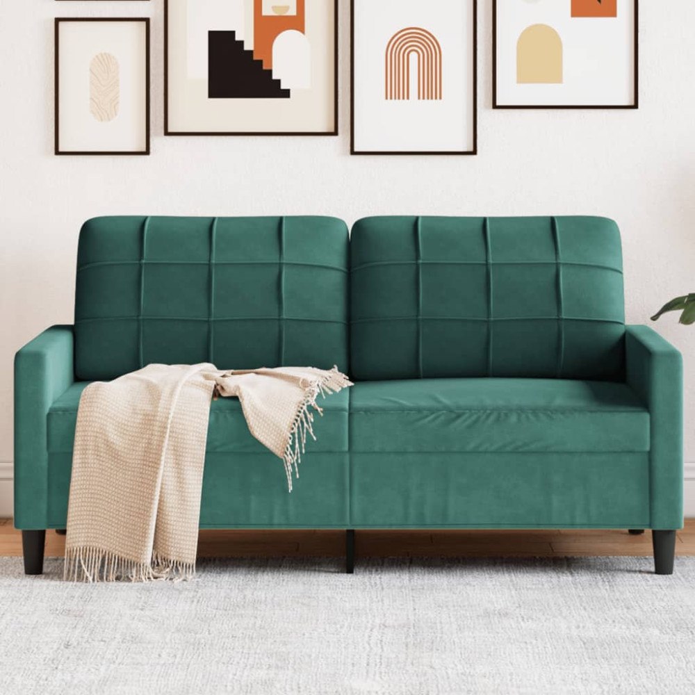 vidaXL Soffa 2-sits mörkgrön 140 cm sammet