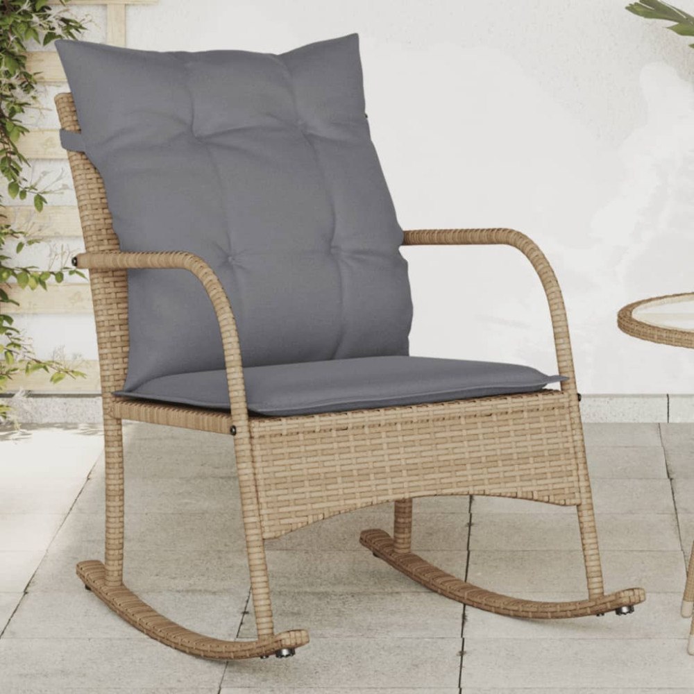 vidaXL Gungstol för trädgården med dynor beige konstrotting