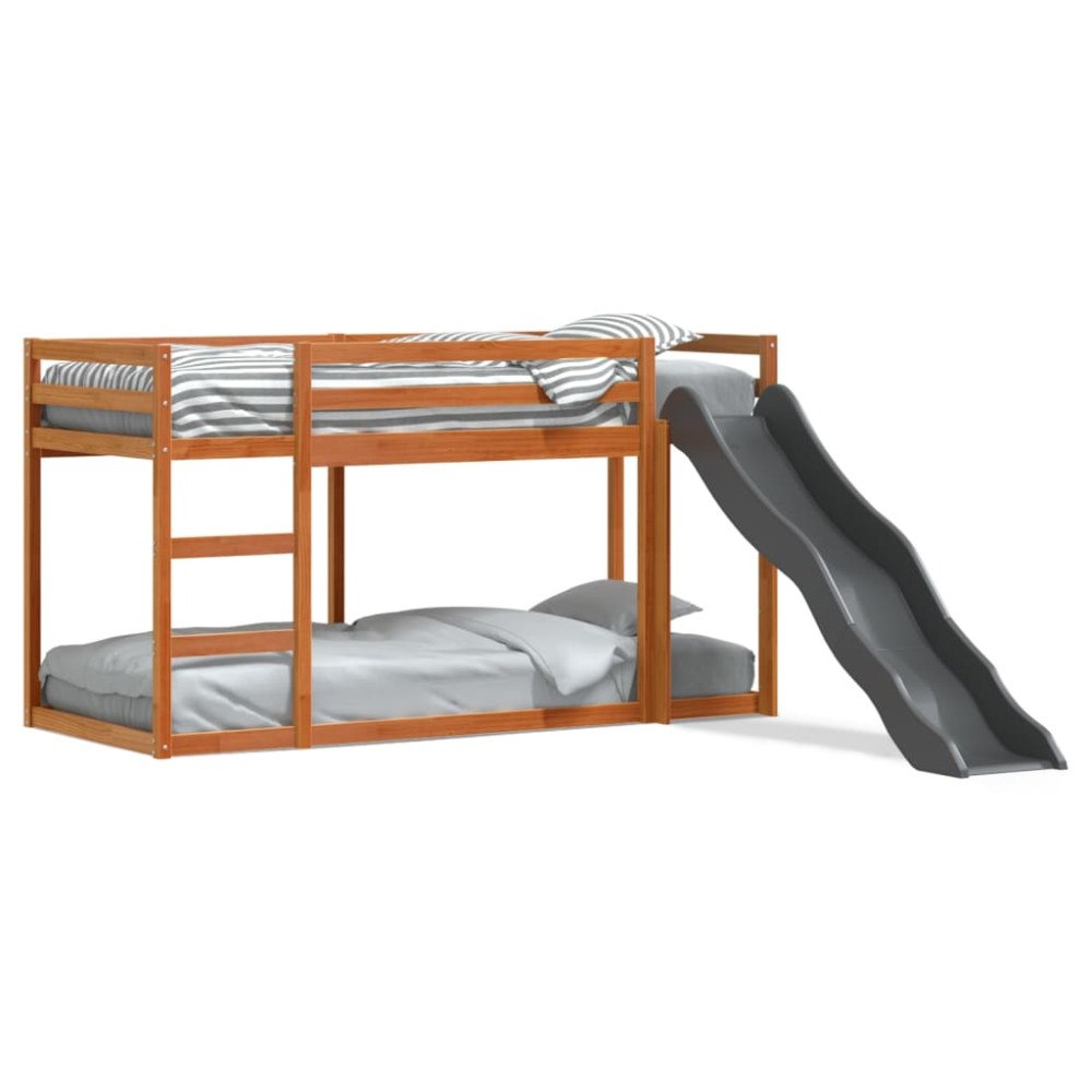 vidaXL Våningssäng rutschkana&stege vaxad brun 75x190 cm massiv furu