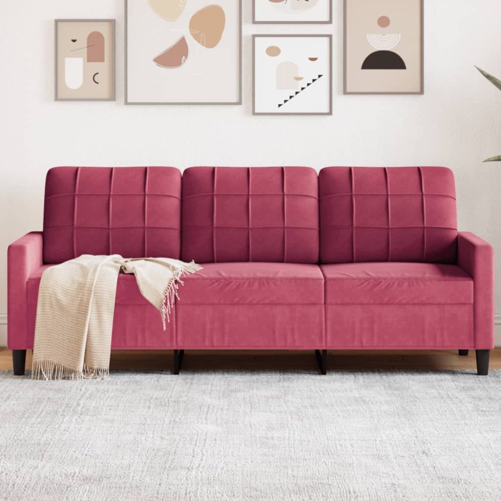 vidaXL 3-sitssoffa vinröd 180 cm sammet