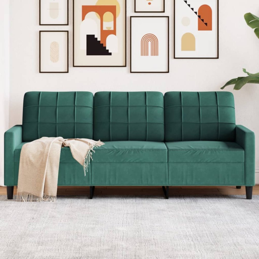 vidaXL 3-sitssoffa mörkgrön 180 cm sammet