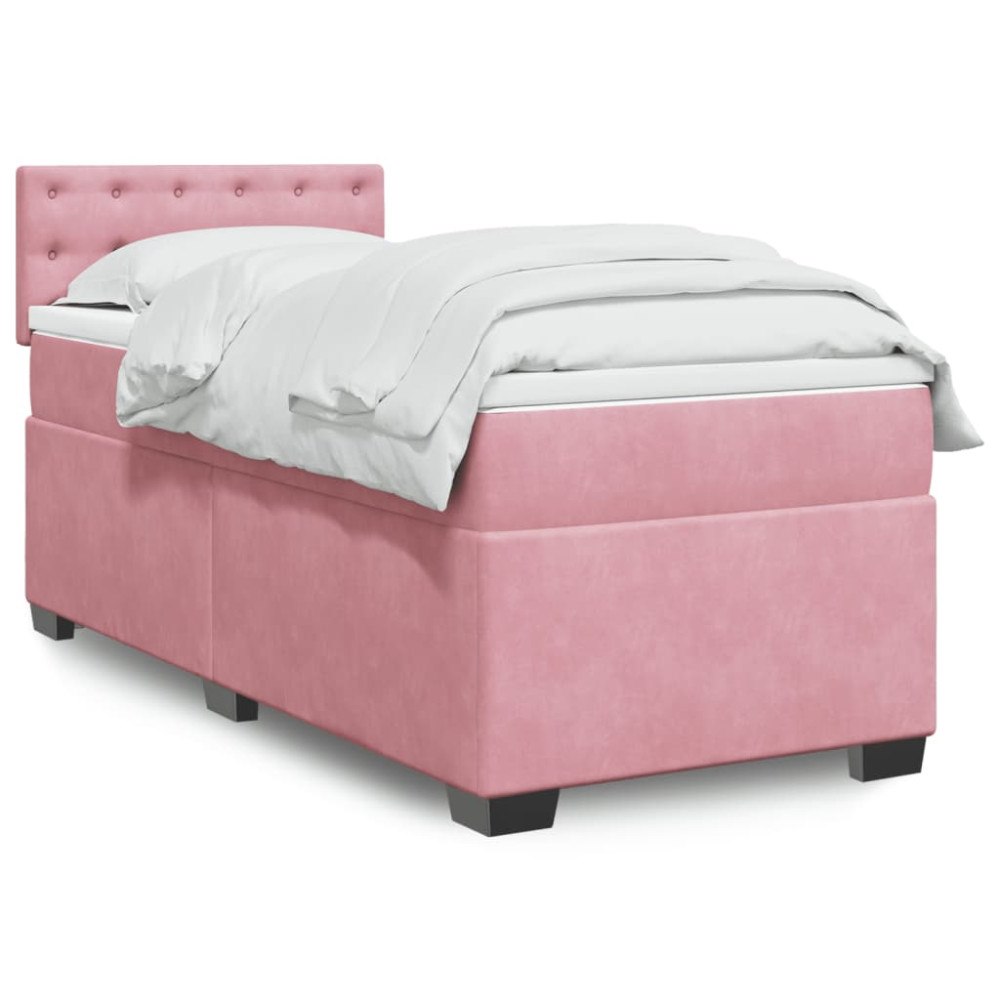 vidaXL Ramsäng med madrass rosa 100x200 cm sammet