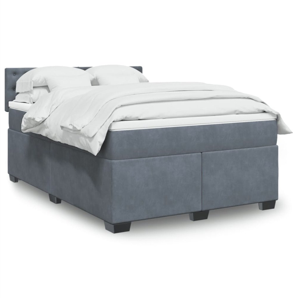 vidaXL Ramsäng med madrass mörkgrå 140x190 cm sammet