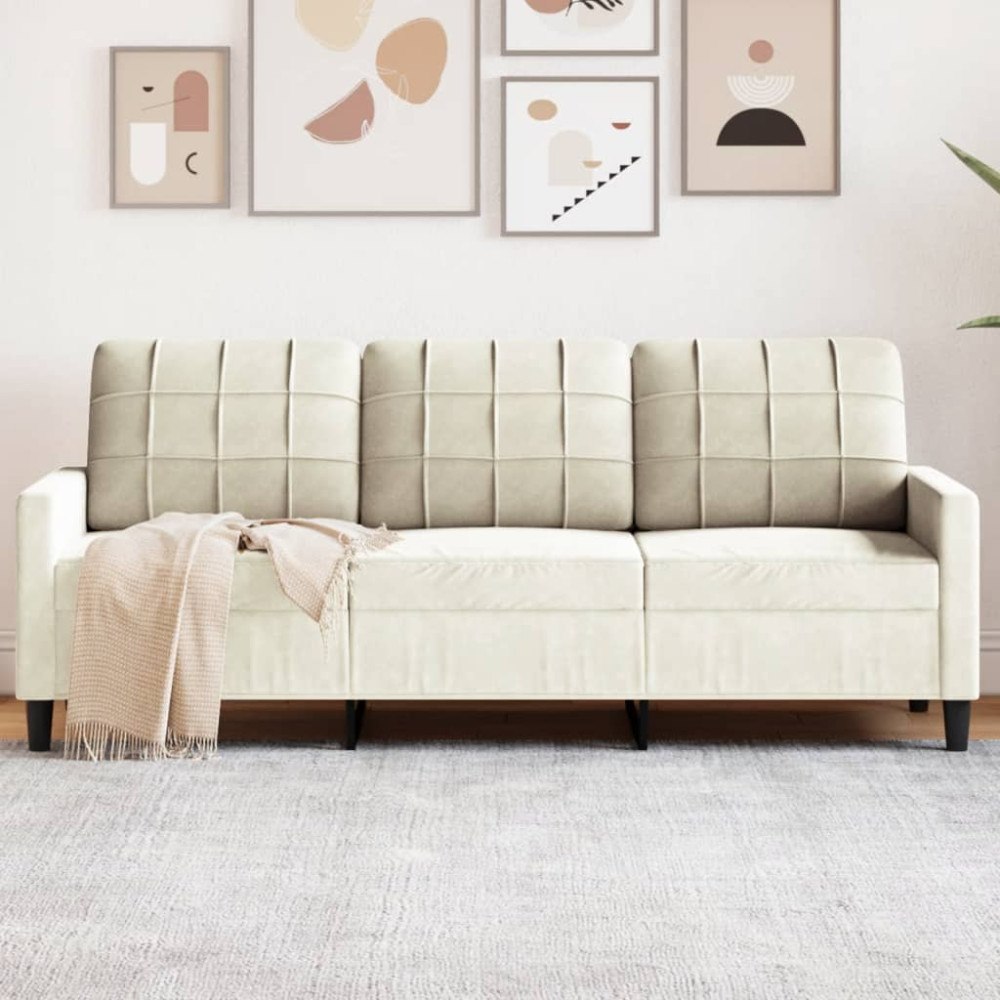 vidaXL 3-sitssoffa gräddvit 180 cm sammet