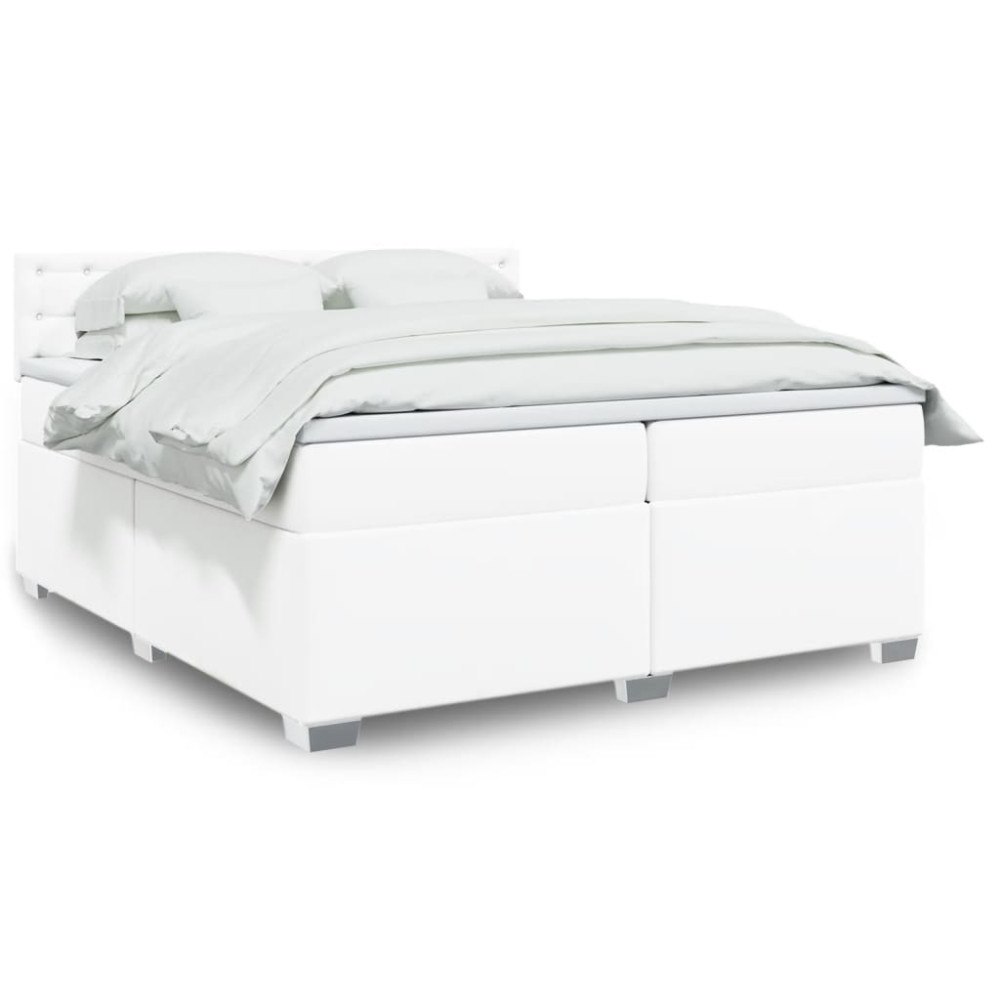 vidaXL Ramsäng med madrass vit 200x200 cm konstläder