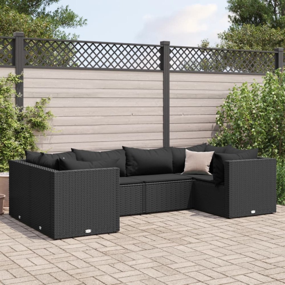vidaXL Loungegrupp med dynor 6 delar svart konstrotting