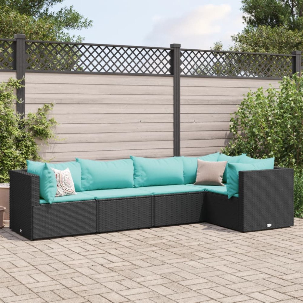 vidaXL Loungegrupp med dynor 5 delar konstrotting svart