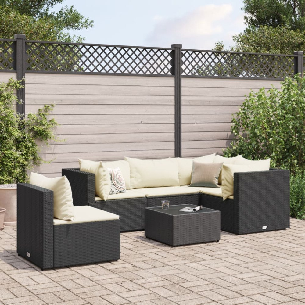 vidaXL Loungegrupp med dynor 6 delar svart konstrotting
