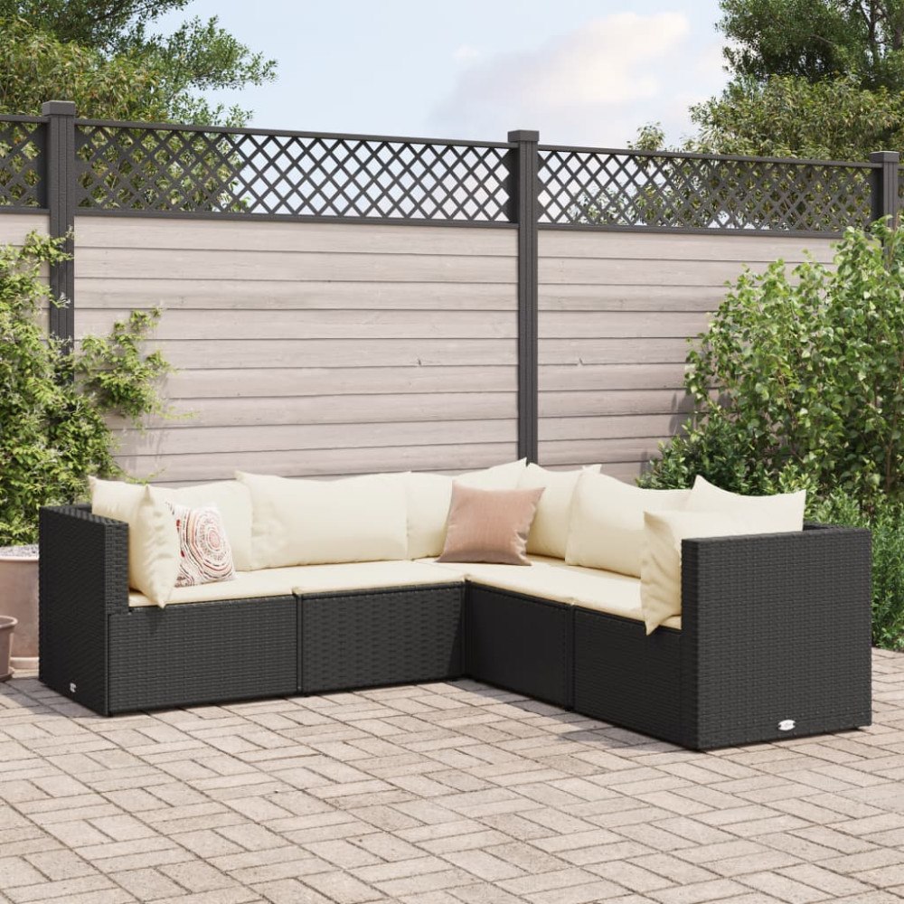 vidaXL Loungegrupp med dynor 5 delar konstrotting svart
